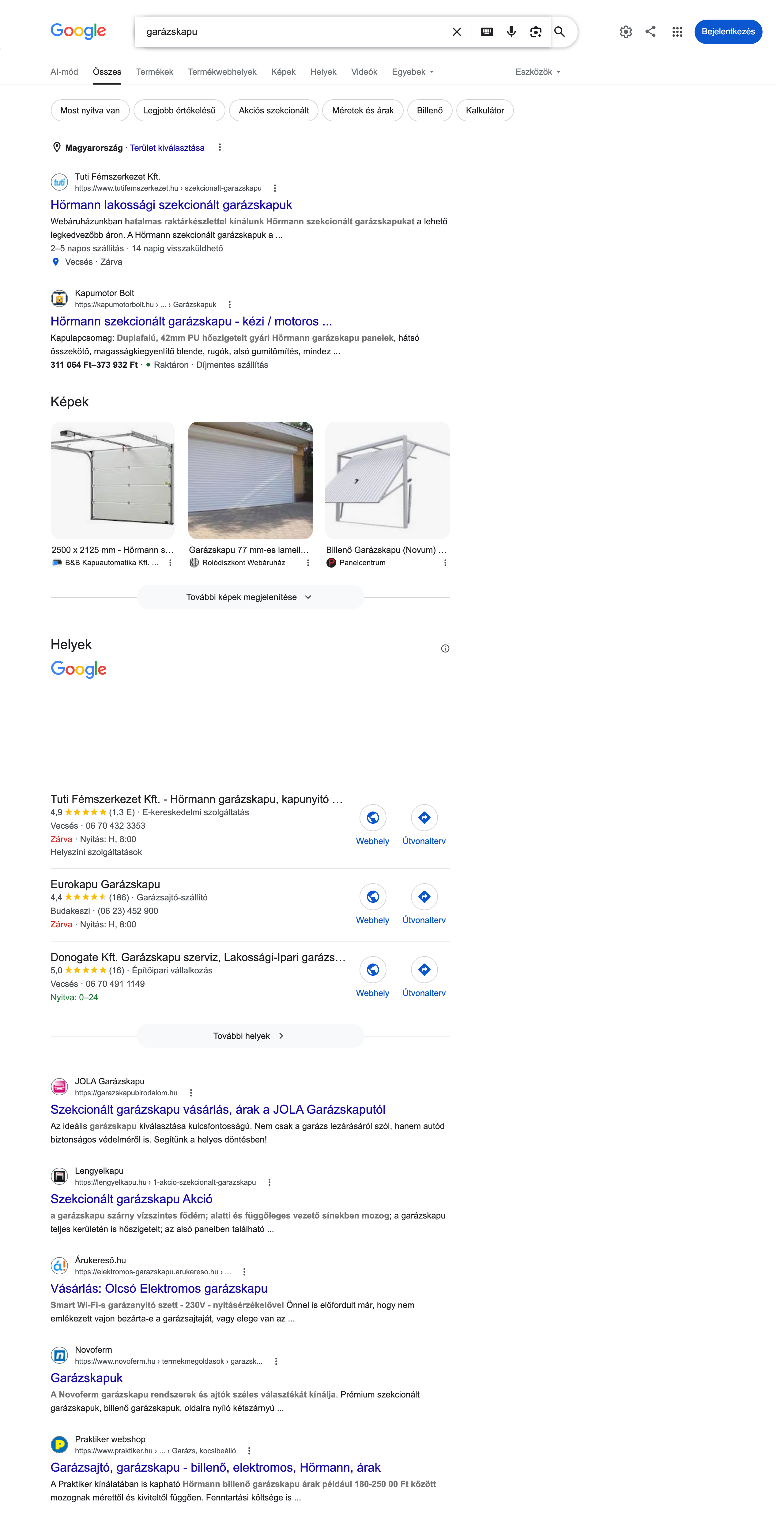 garázskapu Google találati oldal