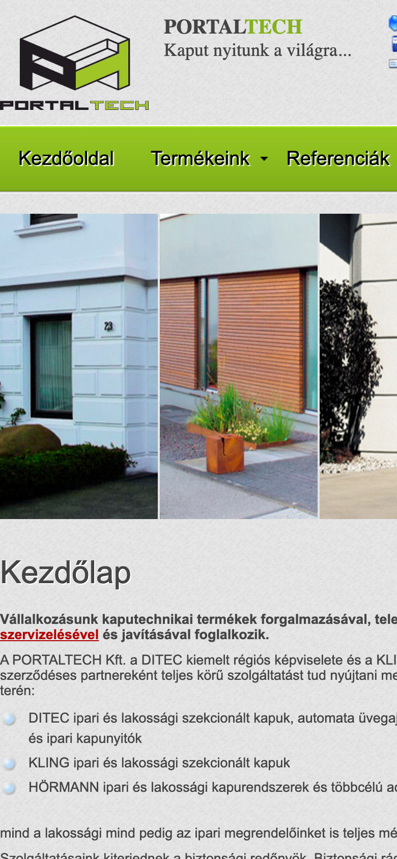 Kezdőlap 390px széles mobil viewportban, ugyanaz a fix szélességű elrendezés
