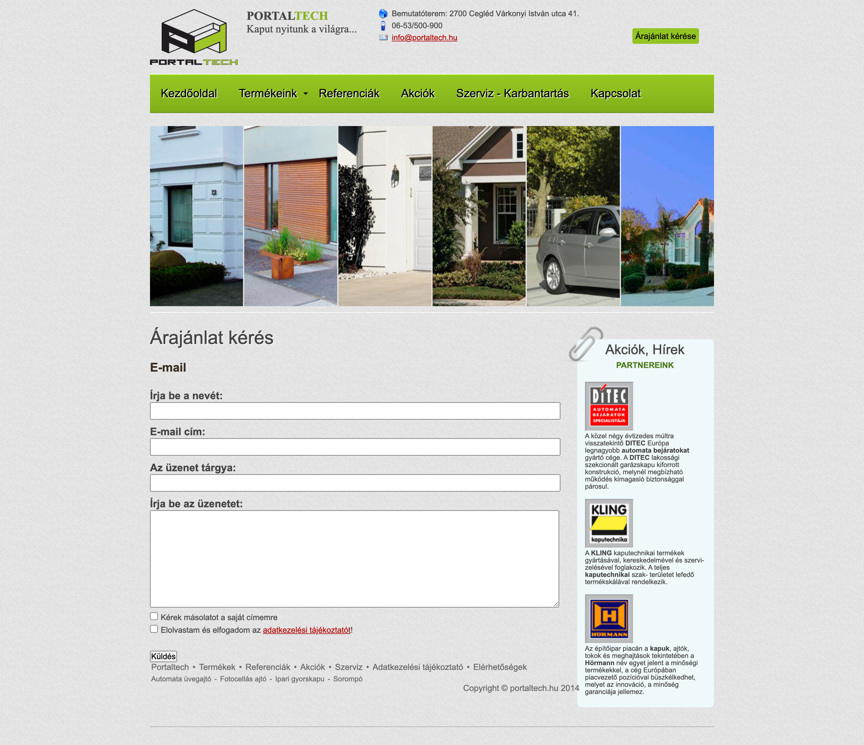 Az árajánlatkérő űrlap a portaltech.hu index.php?page=arajanlat aloldalán